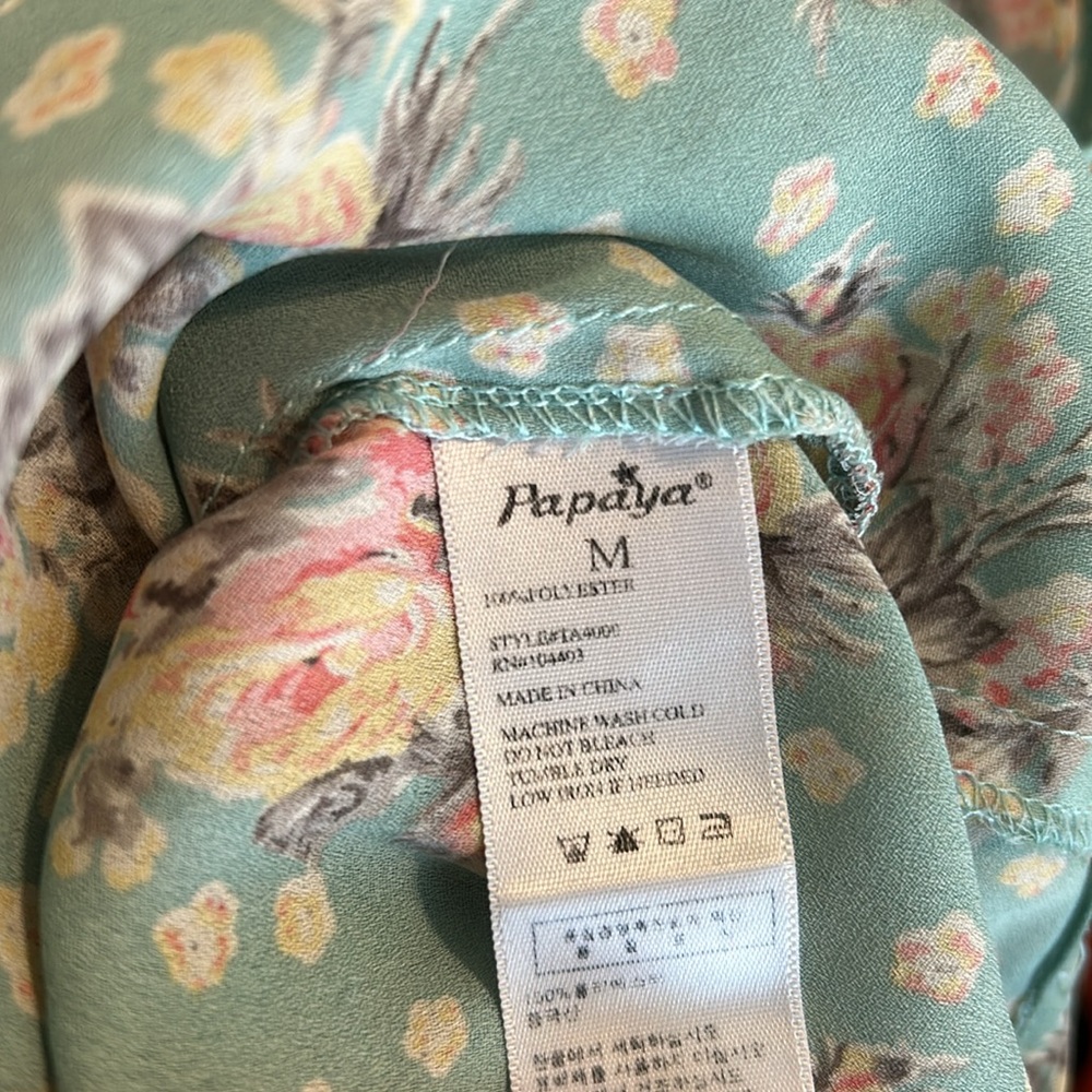 Papaya Blouse Medium Teal Mint Green with Florals Sleeveless - Picture 8 of 8